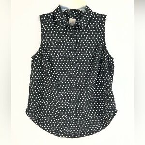 A New Day Sleeveless Polka Dot Button Front Blouse Black White Womens Size Small
